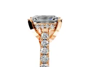 Solitaire Engagement Ring Setting for Emerald Cut Center with Widening Pave Band and Claw Prong Head in Rose Gold