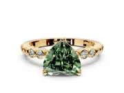 Solitaire Engagement Ring Setting for Fancy Green Heart-Shaped Center with Bezel-Dot Beaded Band and Prong Head in Yellow Gold