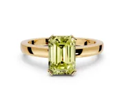 Solitaire Engagement Ring Setting for Fancy Yellow Emerald Cut Center with Plain Band and Flat Tab Prong Head in Yellow Gold