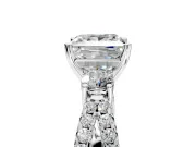 3 Stone Engagement Ring Setting for Princess Cut Center with Pave Split Shank and Prong Head in Platinum