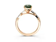 Baguette Engagement Ring Setting for Fancy Green Radiant Cut Center with Alternating Bar-Set Band and Prong Head in Rose Gold
