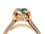 Solitaire Engagement Ring Setting for Fancy Green Oval Center with Accented Split Shank and Prong Head in Rose Gold