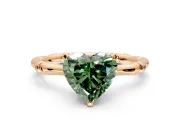 Solitaire Engagement Ring Setting for Fancy Green Heart-Shaped Center with Bamboo Band and Prong Head in Rose Gold