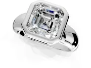 Solitaire Engagement Ring Setting for Asscher Cut Center with Wide Band and Bezel Head in White Gold