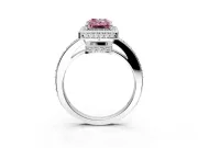 Halo Engagement Ring Setting for Fancy Pink Radiant Cut Center with Metal-Rimmed Halo, Pave Band and Prong Head in Platinum