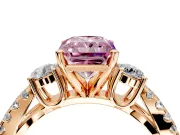 3 Stone Engagement Ring Setting for Fancy Pink Radiant Cut Center with Pave Split Shank and Prong Head in Rose Gold