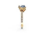 Halo Engagement Ring Setting for Fancy Blue Heart-Shaped Center with Openwork Halo, Pave Band and Prong Head in Yellow Gold