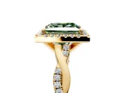 Halo Engagement Ring Setting for Fancy Green Princess Cut Center with Pave and Plain Twist Band and Prong Head in Yellow Gold