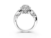 Milgrain Halo Engagement Ring Setting for Cushion Cut Center with Shoulder Bezels and Prong Head in Platinum