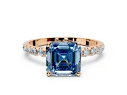 Solitaire Engagement Ring Setting for Fancy Blue Asscher Cut Center with Micro Pave Band and Prong Head in Rose Gold