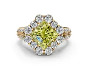 Large Accent Halo Engagement Ring Setting for Fancy Yellow Princess Cut Center with Pave Split Shank and Prong Head in Yellow Gold