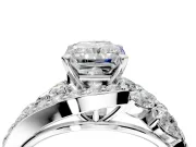 Halo Engagement Ring Setting for Radiant Cut Center with Marquise and Pave Bypass Band and Prong Head in White Gold