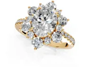 Floral Halo Engagement Ring Setting for Oval Center with Pave Accents and Prong Head in Yellow Gold