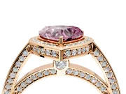 Halo Engagement Ring Setting for Fancy Pink Heart-Shaped Center with Framed Halo, Pave Band and Prong Head in Rose Gold