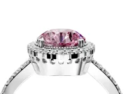 Halo Engagement Ring Setting for Fancy Pink Round Cut Center with Inner Milgrain Border and Prong Head in Platinum