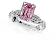 Solitaire Engagement Ring Setting for Fancy Pink Emerald Cut Center with Marquise Panel Band and Prong Head in Platinum