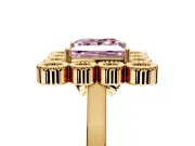 Cluster Halo Engagement Ring Setting for Fancy Pink Princess Cut Center with Milgrain Bezel Accents and Prong Head in Yellow Gold