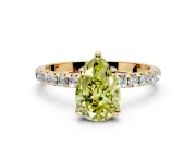 Solitaire Engagement Ring Setting for Fancy Yellow Pear-Shaped Center with Micro Pave Band and Prong Head in Yellow Gold