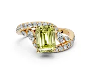 Solitaire Engagement Ring Setting for Fancy Yellow Emerald Cut Center with Pave Bypass Twist Band and Prong Head in Yellow Gold