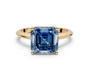 Solitaire Engagement Ring Setting for Fancy Blue Asscher Cut Center with Knife Ridge Band and Claw Prong Head in Yellow Gold