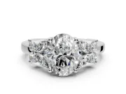 Floral Engagement Ring Setting for Oval Center with Marquise Cluster Shoulders and Prong Head in Sterling Silver