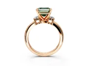 3 Stone Engagement Ring Setting for Fancy Green Asscher Cut Center with Wide Plain Band and Prong Head in Rose Gold