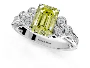Cluster Engagement Ring Setting for Fancy Yellow Emerald Cut Center with Bezel Accent Clusters and Prong Head in Sterling Silver