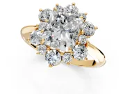 Small-Accent Cluster Halo Engagement Ring Setting for Radiant Cut Center with Plain Band and Prong Head in Yellow Gold