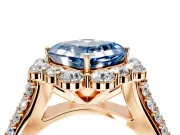 Large Accent Halo Engagement Ring Setting for Fancy Blue Asscher Cut Center with Pave Split Shank and Prong Head in Rose Gold