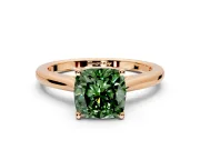 Solitaire Engagement Ring Setting for Fancy Green Cushion Cut Center with Narrow Cathedral Band and Prong Head in Rose Gold