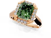 Halo Engagement Ring Setting for Fancy Green Radiant Cut Center with Square Band and Prong Head in Rose Gold