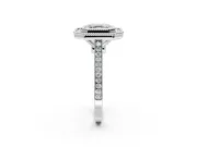 Halo Engagement Ring Setting for Asscher Cut Center with Milgrain Frame, Pave Band and Prong Head in Platinum