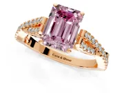 Solitaire Engagement Ring Setting for Fancy Pink Emerald Cut Center with Twisted Pave Split Shank and Prong Head in Rose Gold