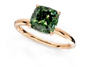 Hidden Halo Engagement Ring Setting for Fancy Green Cushion Cut Center with Thin Rounded Band and Prong Head in Rose Gold