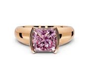 Tension Engagement Ring Setting for Fancy Pink Princess Cut Center with Wide Flat Band and Tension Head in Rose Gold