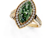 Halo Engagement Ring Setting for Fancy Green Marquise Center with Outer Bezel Rim, Pave Band and Prong Head in Yellow Gold