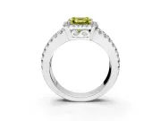 Halo Engagement Ring Setting for Fancy Yellow Asscher Cut Center with Wide-Open Pave Split Shank and Prong Head in White Gold