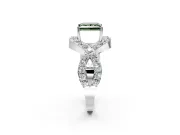 Halo Engagement Ring Setting for Fancy Green Princess Cut Center with Pave Infinity Twist Band and Prong Head in Sterling Silver