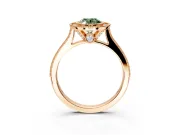 Halo Engagement Ring Setting for Fancy Green Oval Center with Milgrain Pave Band and Bezel Head in Rose Gold