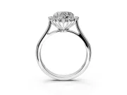 Starburst Halo Engagement Ring Setting for Heart-Shaped Center with Thin Round-Wire Band and Prong Head in Platinum