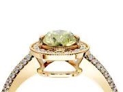 Milgrain Halo Engagement Ring Setting for Fancy Yellow Pear-Shaped Center with Three-Sided Pave Band and Prong Head in Yellow Gold