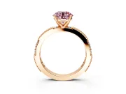 Solitaire Engagement Ring Setting for Fancy Pink Round Cut Center with Milgrain-Edged Pave Band and Prong Head in Rose Gold