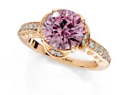 Floral Engagement Ring Setting for Fancy Pink Round Cut Center with Four Accent Clusters and Prong Head in Rose Gold