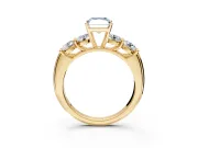 5 Stone Engagement Ring Setting for Fancy Blue Radiant Cut Center with Graduated Accents and Prong Head in Yellow Gold