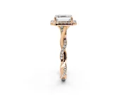 Halo Engagement Ring Setting for Asscher Cut Center with Twist Band and Prong Head in Rose Gold