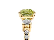 3 Stone Engagement Ring Setting for Fancy Yellow Cushion Cut Center with Round Cut Side Accents and Prong Head in Yellow Gold