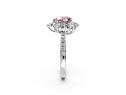 Floral Halo Engagement Ring Setting for Fancy Pink Heart-Shaped Center with Pave Accents and Prong Head in Platinum