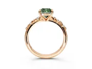 Solitaire Engagement Ring Setting for Fancy Green Cushion Cut Center with Trailing Leaf Accent Band and Prong Head in Rose Gold