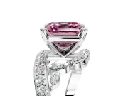 Solitaire Engagement Ring Setting for Fancy Pink Asscher Cut Center with Pave Bypass Twist Band and Prong Head in White Gold
