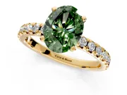 Solitaire Engagement Ring Setting for Fancy Green Oval Center with Large Accents and Prong Head in Yellow Gold